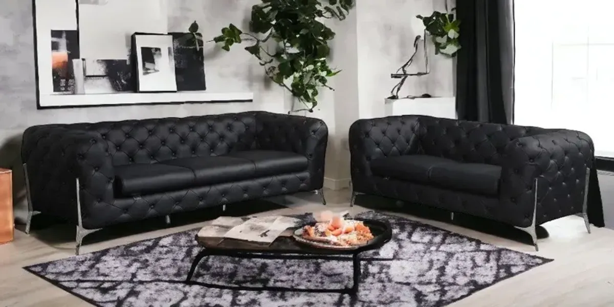 2 Piece Five Person Seating Set Indoor Italian Leather - Black