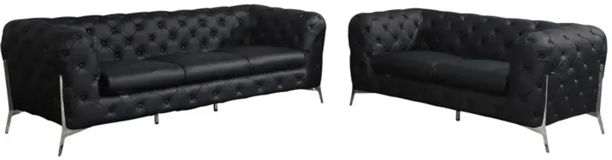 2 Piece Five Person Seating Set Indoor Italian Leather - Black