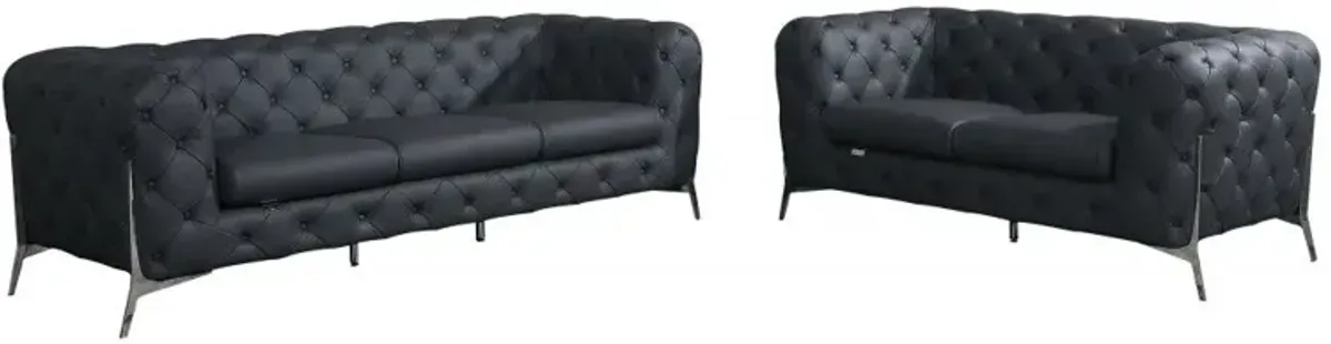 2 Piece Five Person Indoor Italian Leather Seating Set - Dark Gray