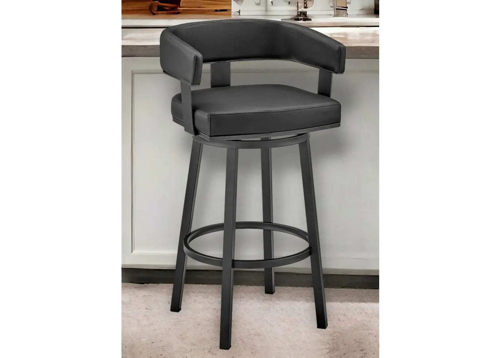 Faux Leather Swivel Low Back Counter Height Bar Chair - Black