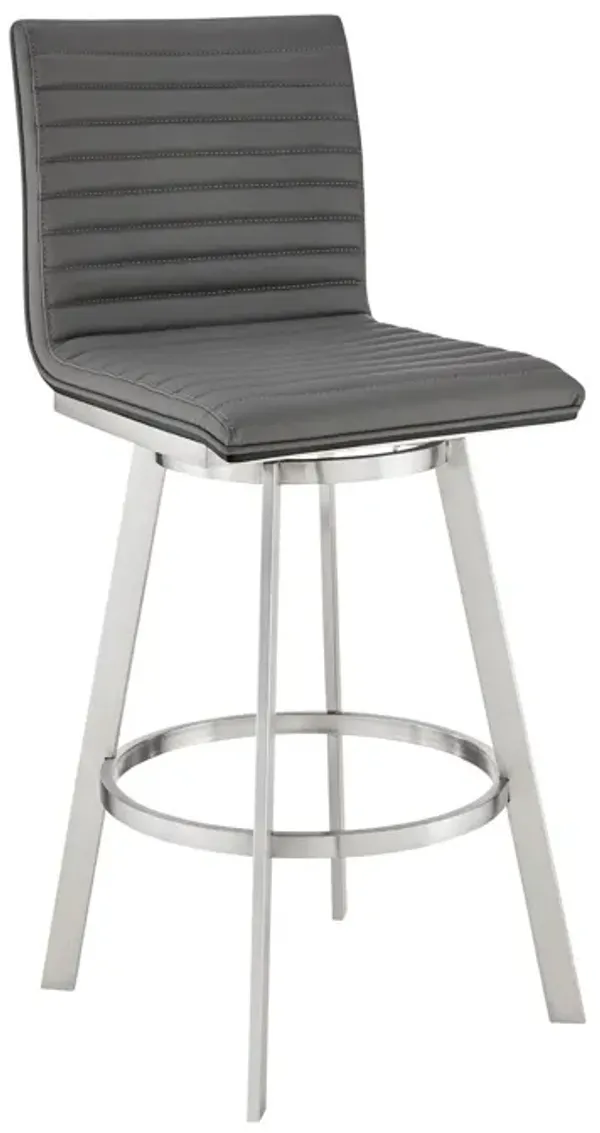 42" Faux Leather Swivel Bar Height Bar Chair - Gray / Silver