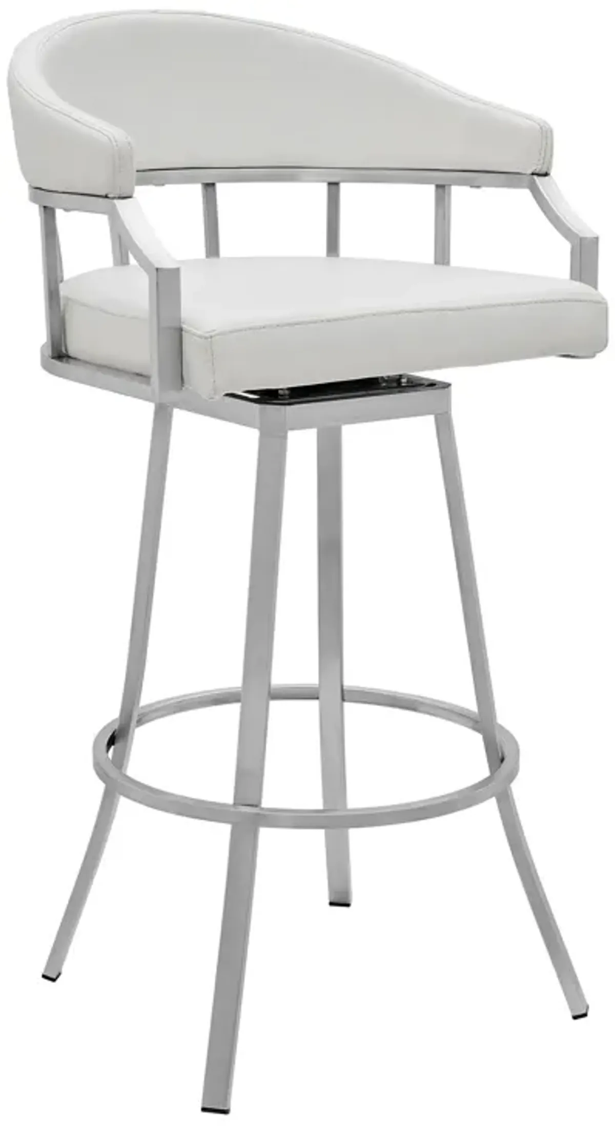 40" Faux Leather Swivel Low Back Bar Height Bar Chair - White / Silver