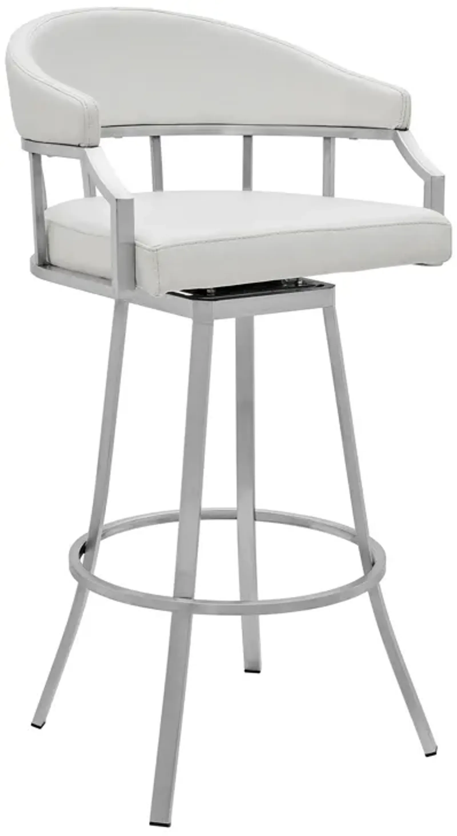 40" Faux Leather Swivel Low Back Bar Height Bar Chair - White / Silver