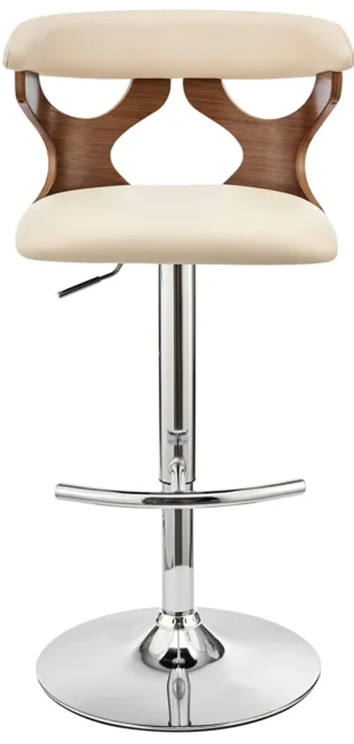 Faux Leather / Swivel Adjustable Height Bar Chair - Cream / Silver