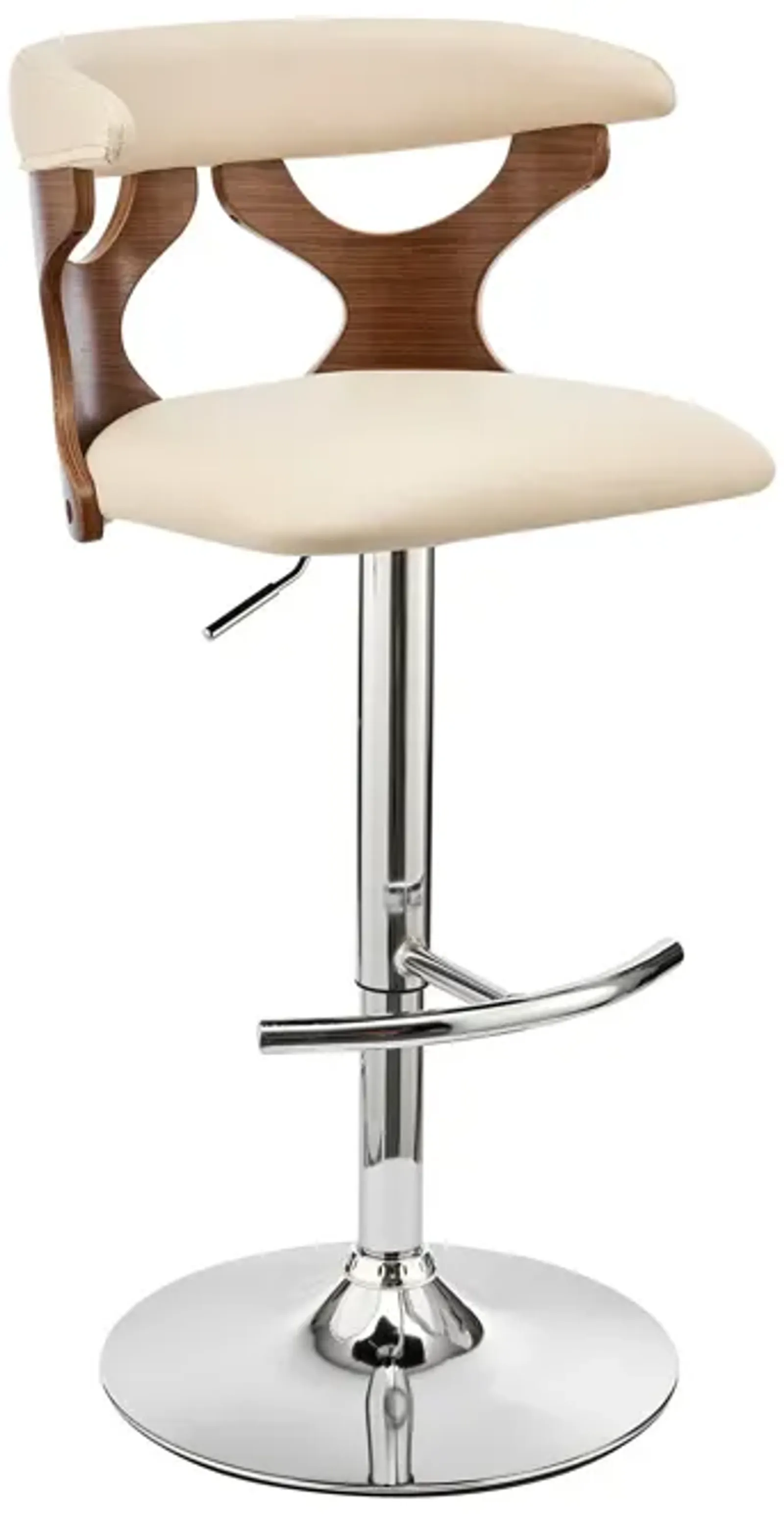 Faux Leather / Swivel Adjustable Height Bar Chair - Cream / Silver