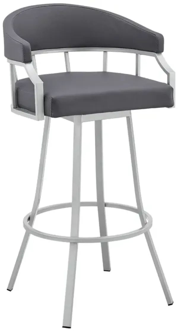 Faux Leather Swivel Low Back Counter Height Bar Chair - Slate Gray / Silver