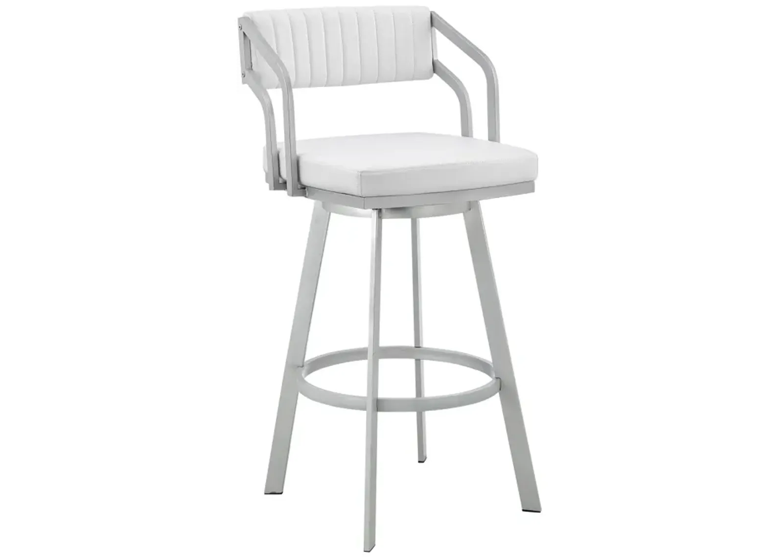 40" Swivel Low Back Bar Height Bar Chair - White / Silver