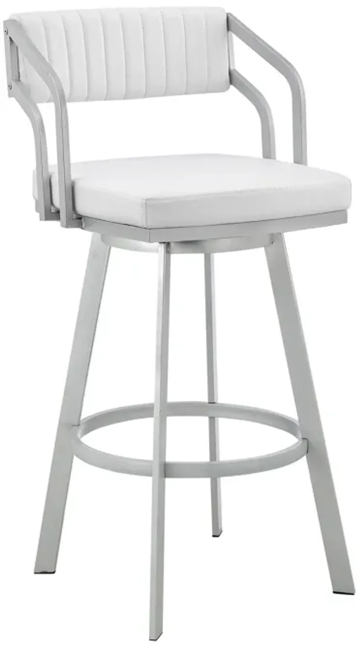 40" Swivel Low Back Bar Height Bar Chair - White / Silver