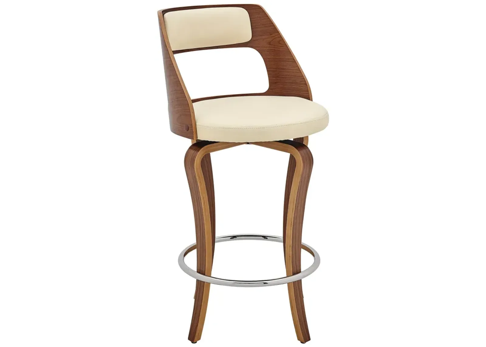 Faux Leather Swivel Counter Height Bar Chair - Cream / Brown