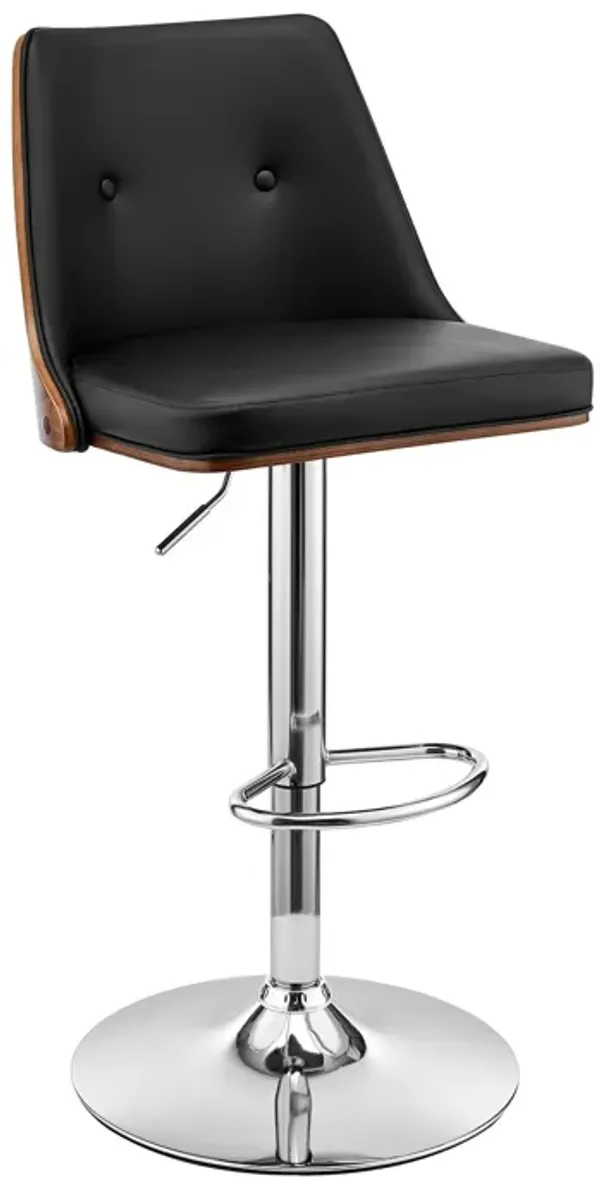 Faux Leather Swivel Adjustable Height Bar Chair - Black / Silver