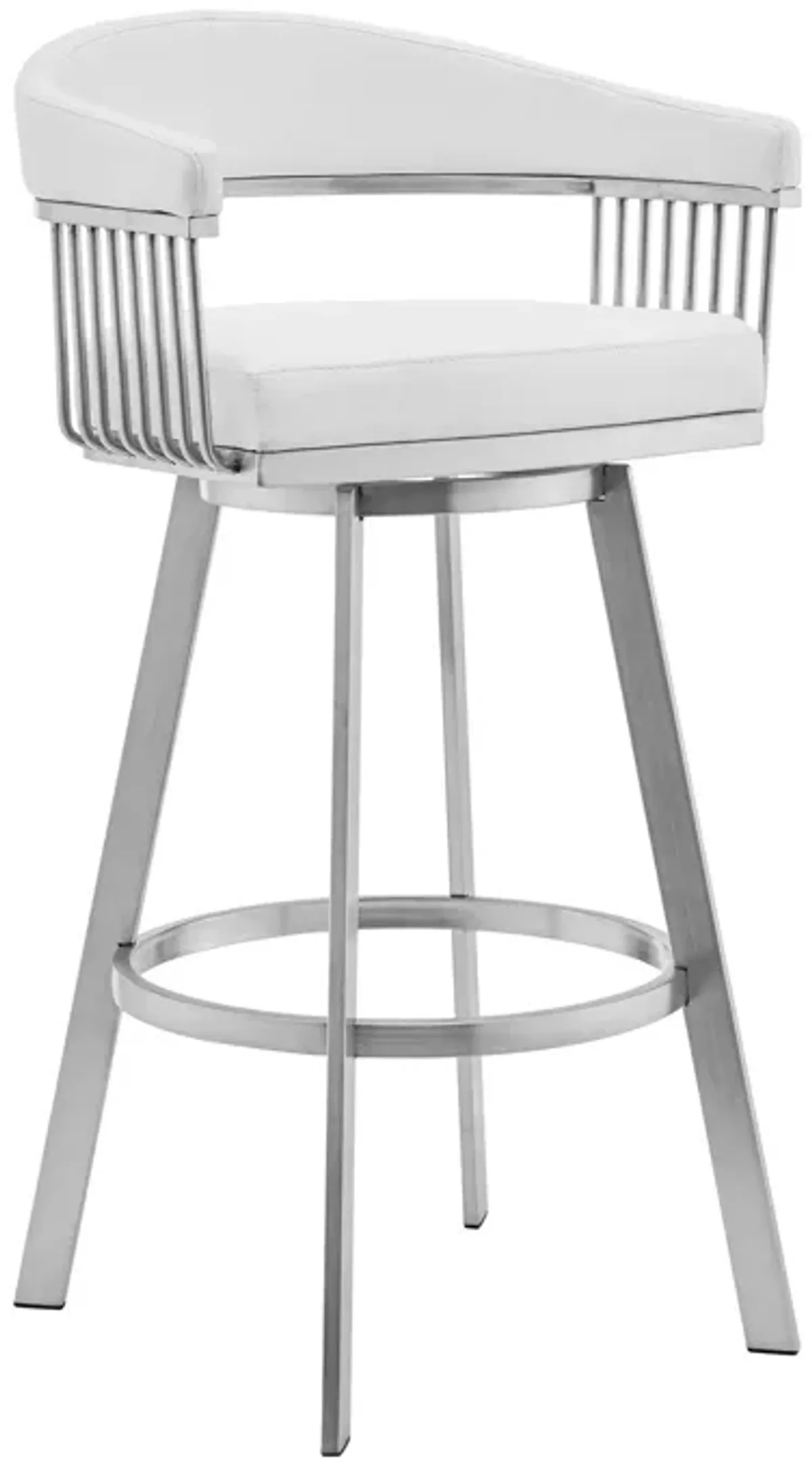 38" Swivel Low Back Bar Height Bar Chair - White / Silver