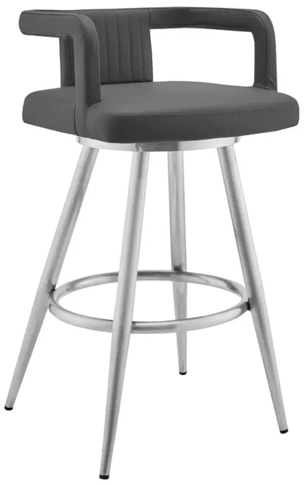 33" Faux Leather Swivel Low Back Counter Height Bar Chair - Gray / Silver