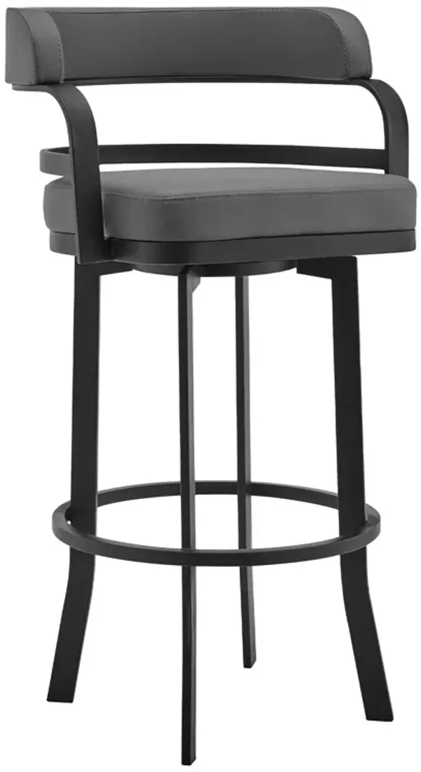 34" Faux Leather Swivel Low Back, Counter Height Bar Chair - Gray / Black
