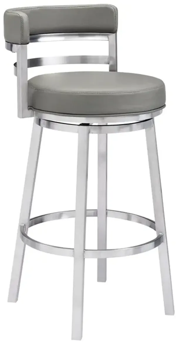 39" Faux Leather Swivel Low Back Bar Height Bar Chair - Gray / Silver