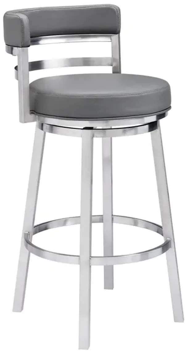 35" Faux Leather Swivel Low Back, Counter Height Bar Chair - Gray / Silver