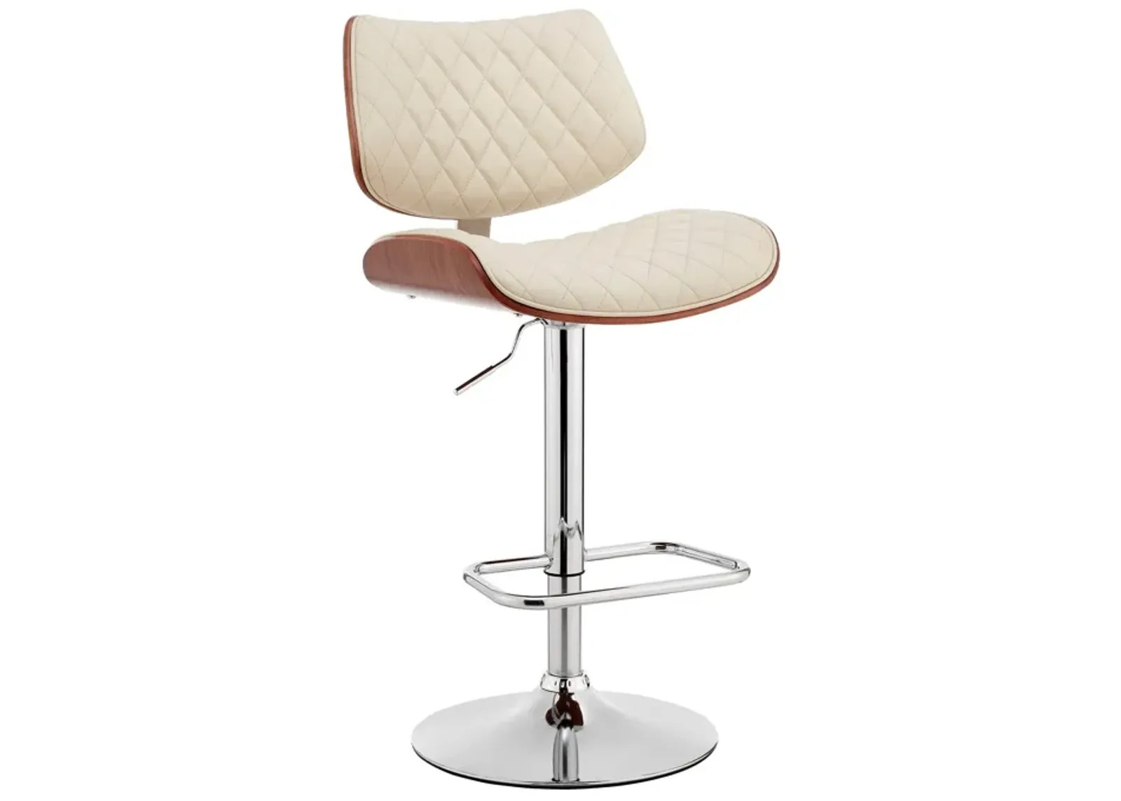 45" Faux Leather Swivel Low Back Adjustable Height Bar Chair - Cream / Silver