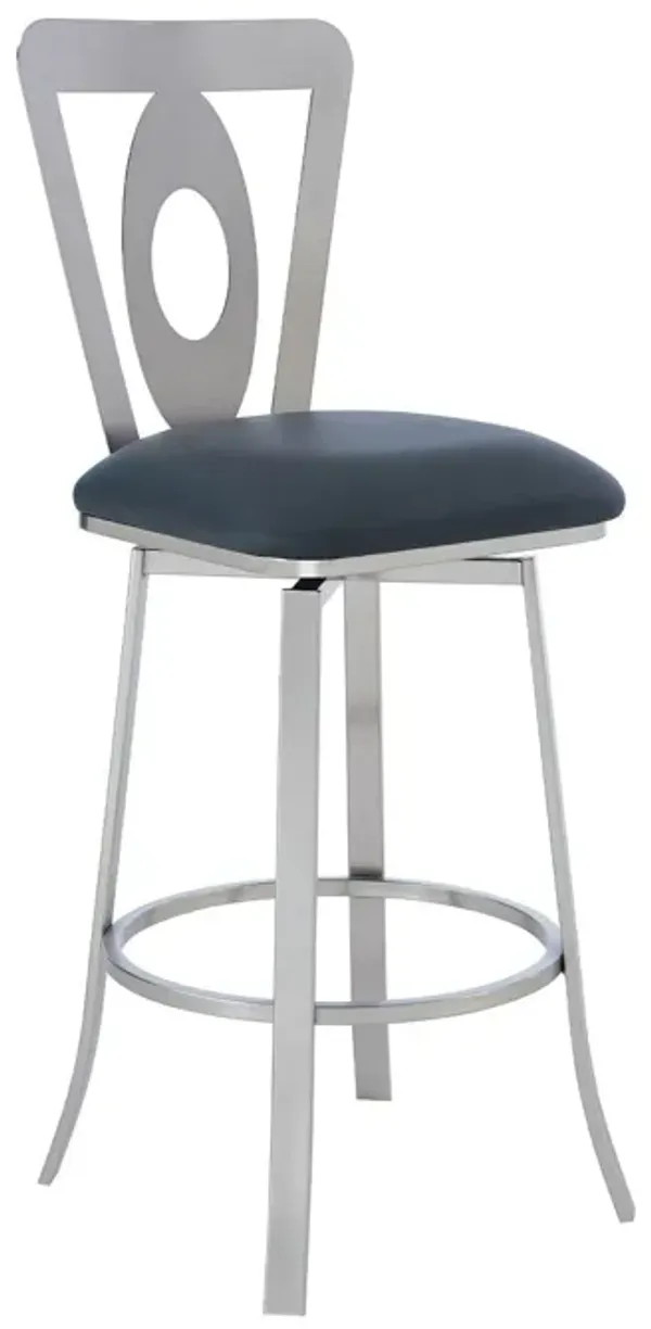 46" Faux Leather Swivel Bar Height Bar Chair - Gray / Silver