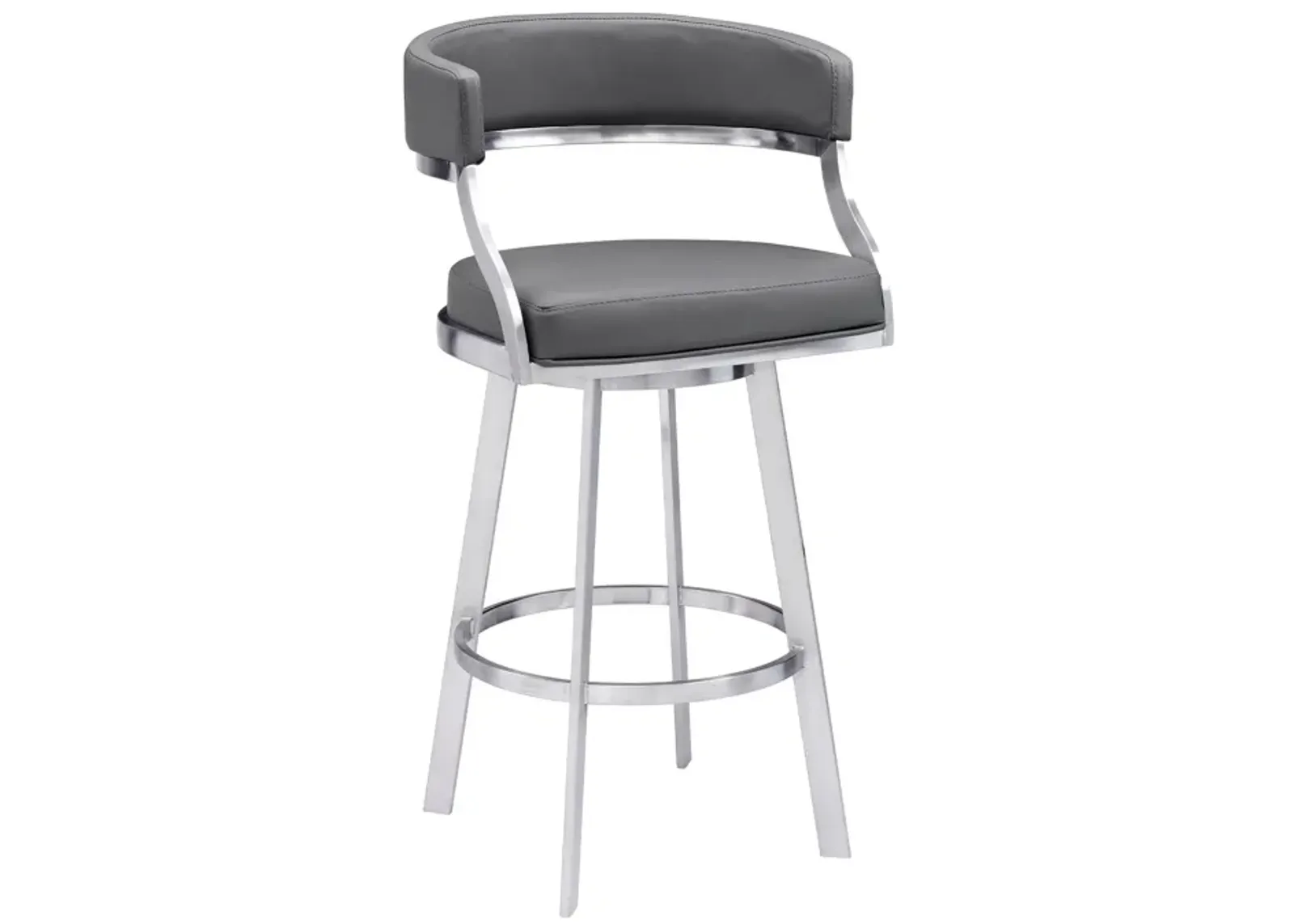 42" Faux Leather Swivel Low Back Bar Height Bar Chair - Gray / Silver