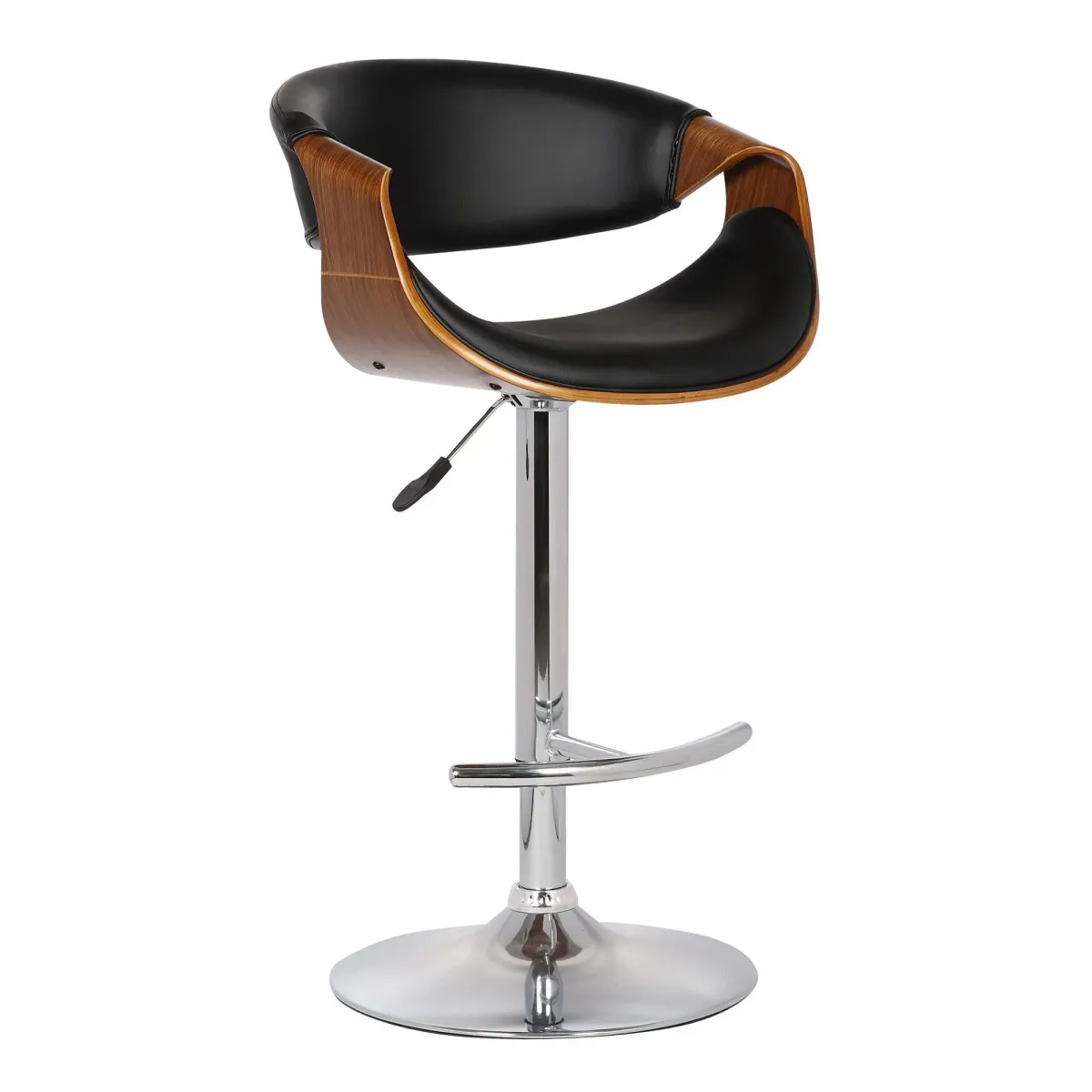 Solid Wood Swivel Low Back Adjustable Height Bar Chair - Black / Silver