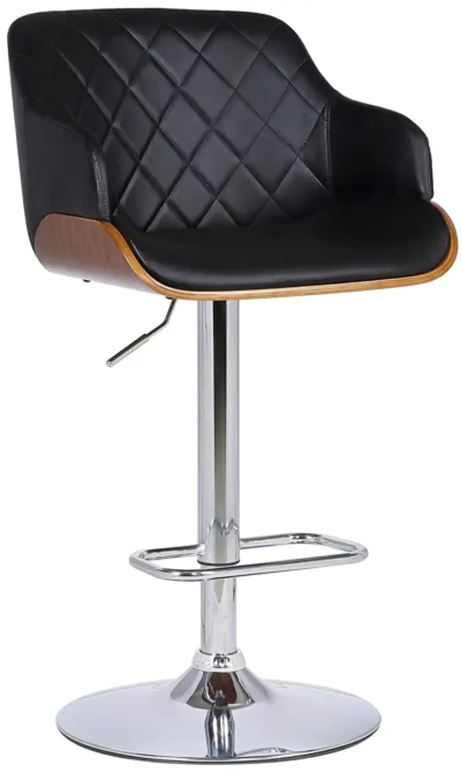 44" Faux Leather Swivel Low Back Adjustable Height Bar Chair - Black / Silver