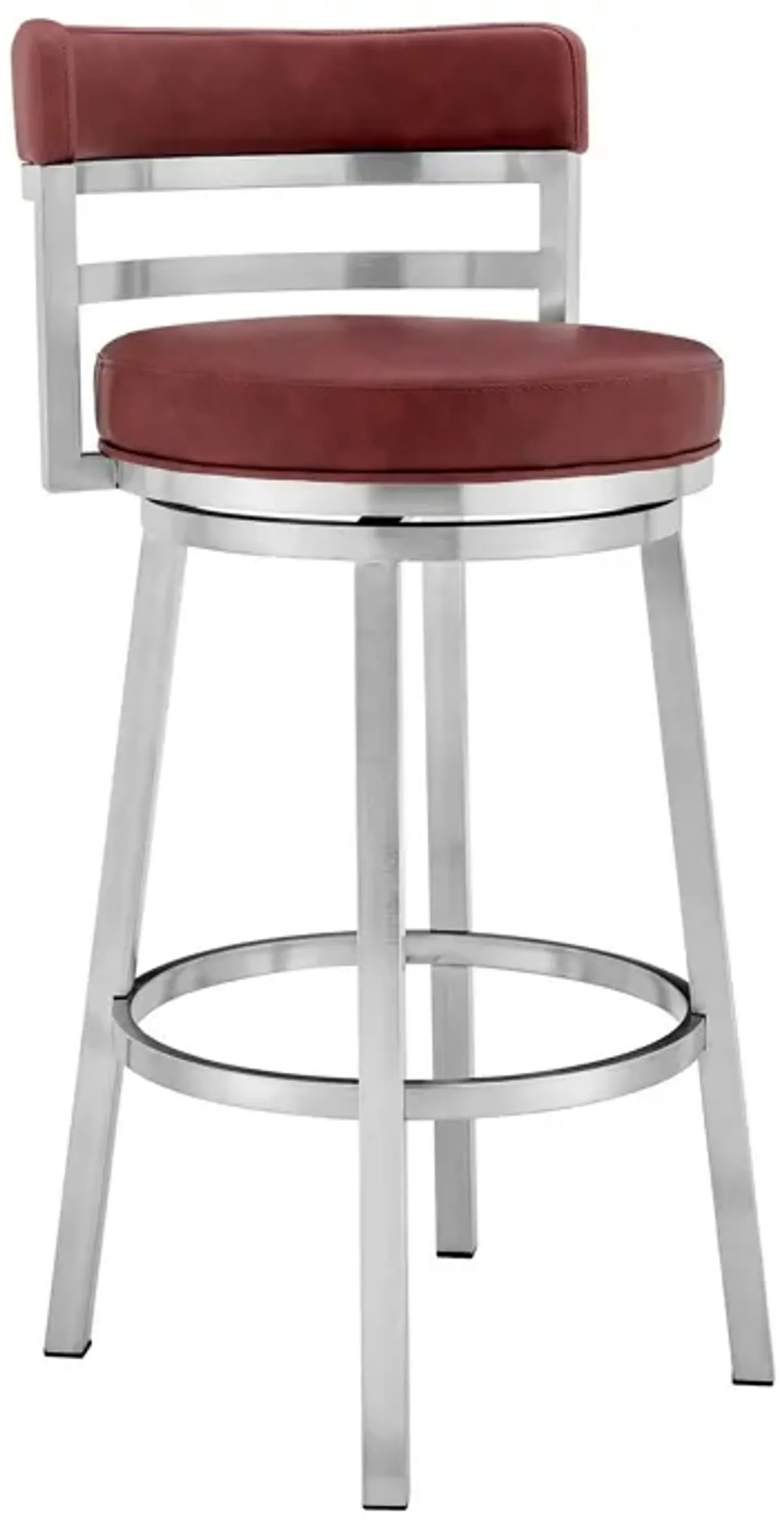 Faux Leather Swivel Low Back Counter Height Bar Chair - Red / Silver