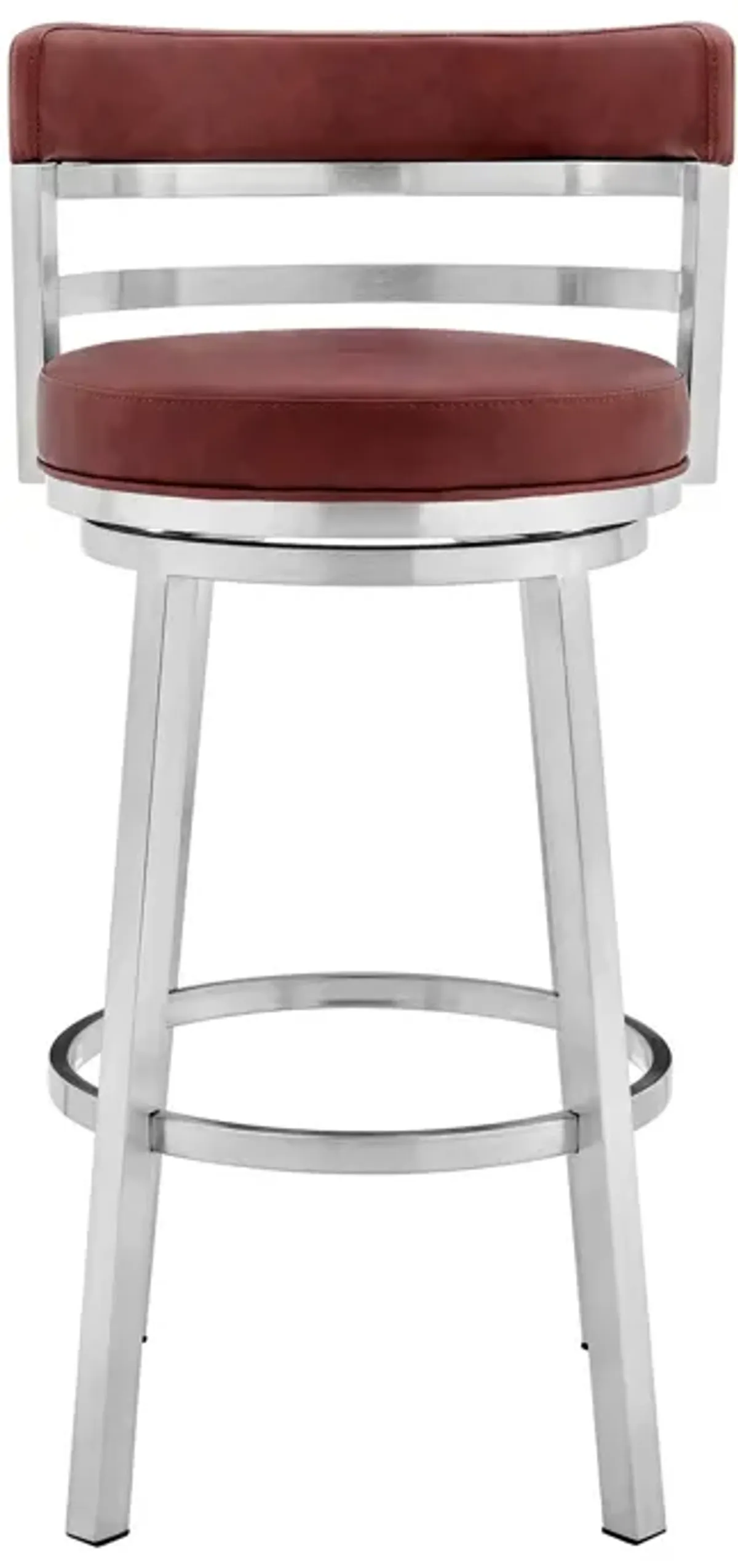 Faux Leather Swivel Low Back Counter Height Bar Chair - Red / Silver