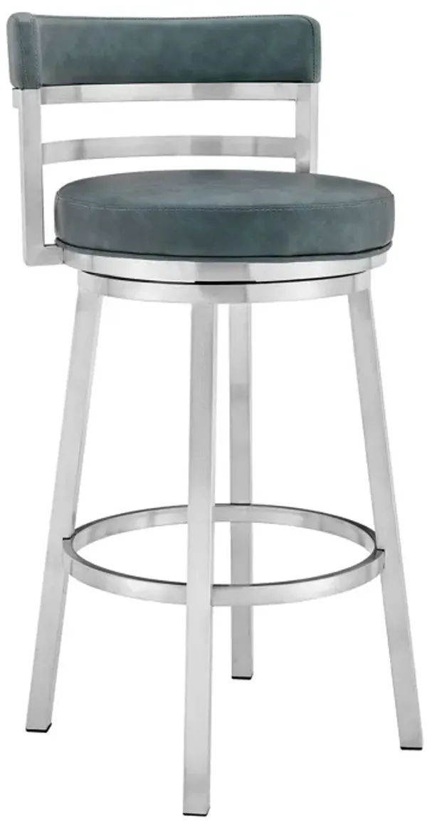 Faux Leather Swivel Low Back Bar Height Bar Chair - Blue / Silver
