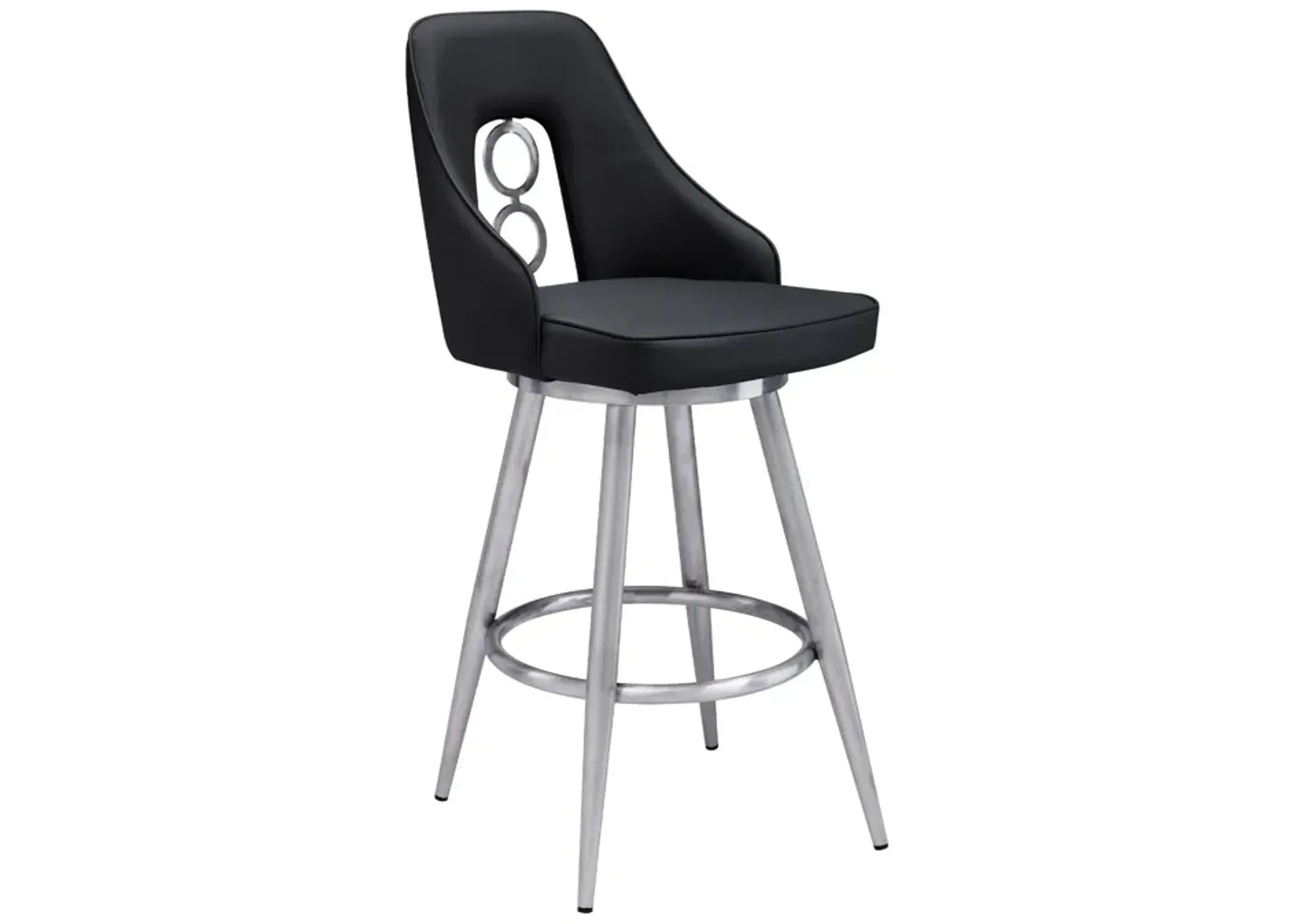 Faux Leather Swivel Counter Height Bar Chair - Black / Silver