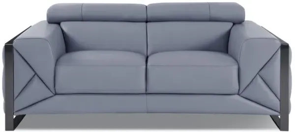 Italian Leather Loveseat - Light Blue / Black