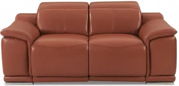 Italian Leather Power Reclining Love Seat - Camel / Silver