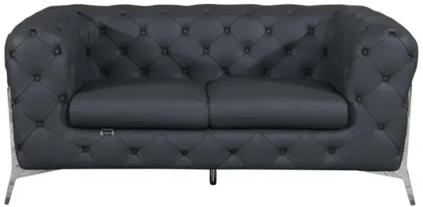 Italian Leather Loveseat - Gray / Silver