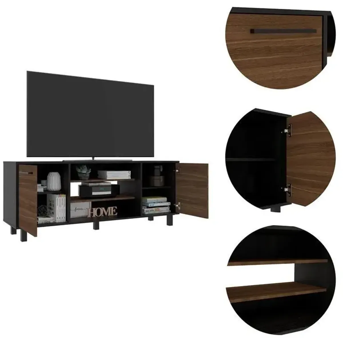 Particle Board Open Shelving TV Stand - Brown / Black