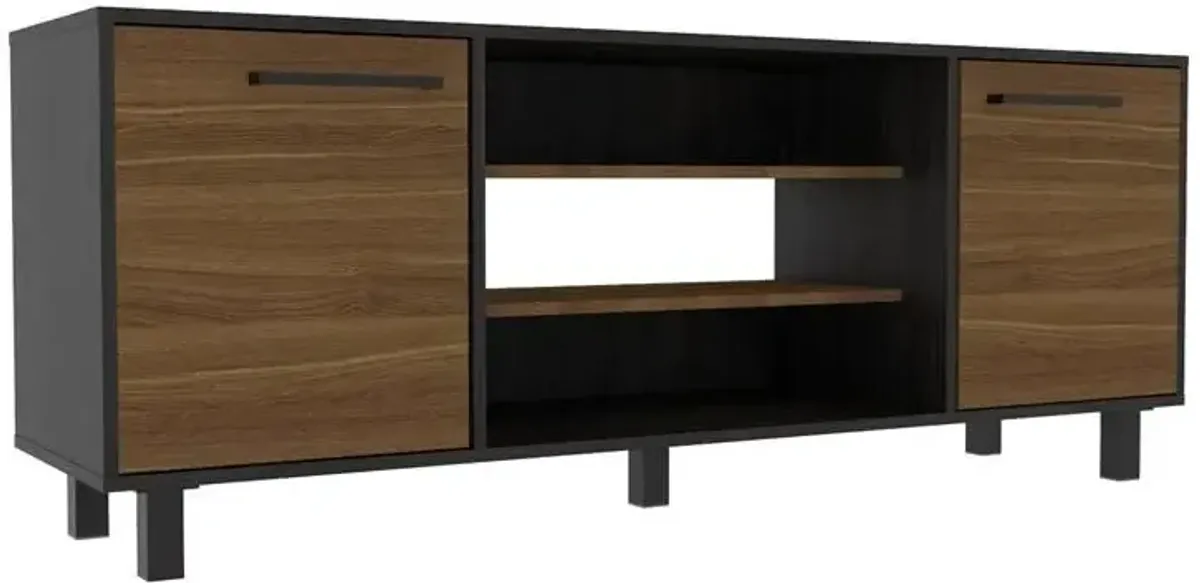 Particle Board Open Shelving TV Stand - Brown / Black