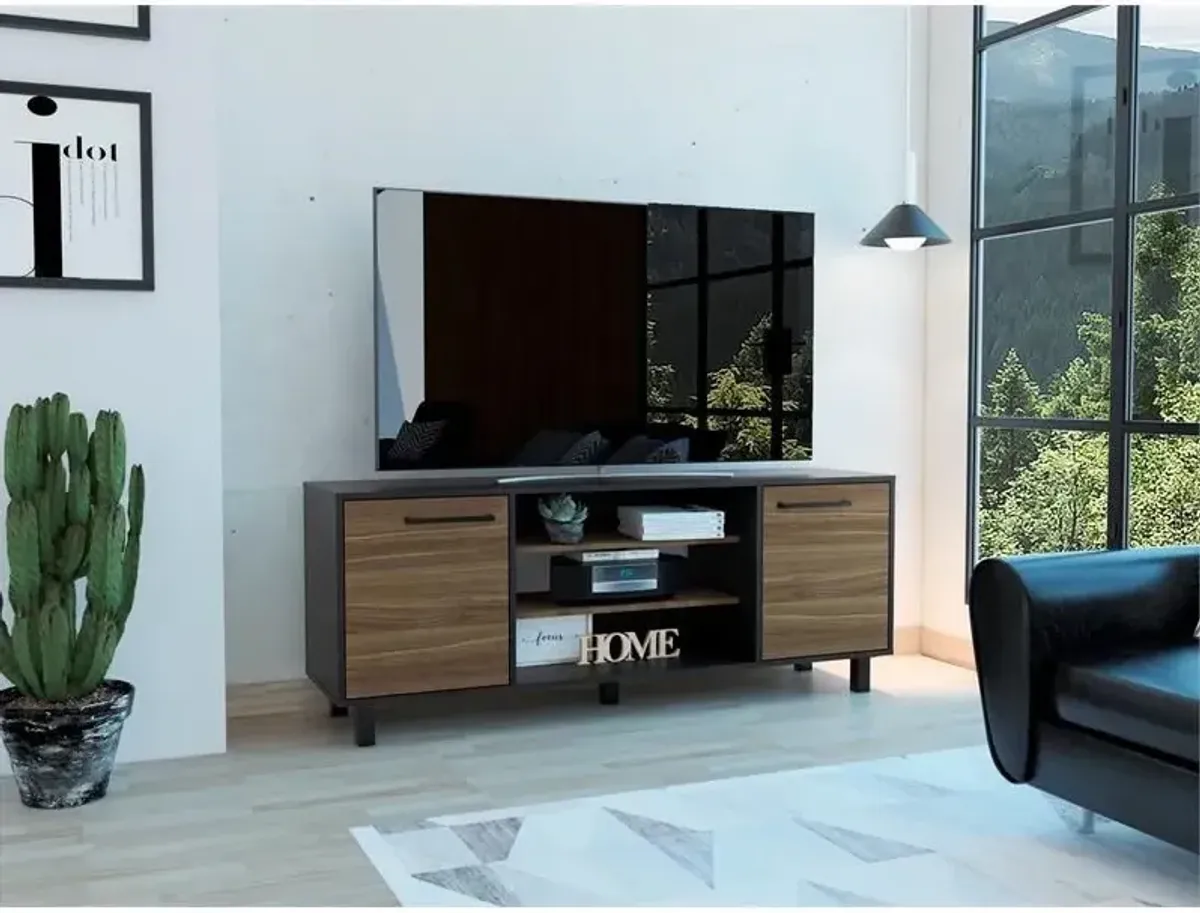 Particle Board Open Shelving TV Stand - Brown / Black