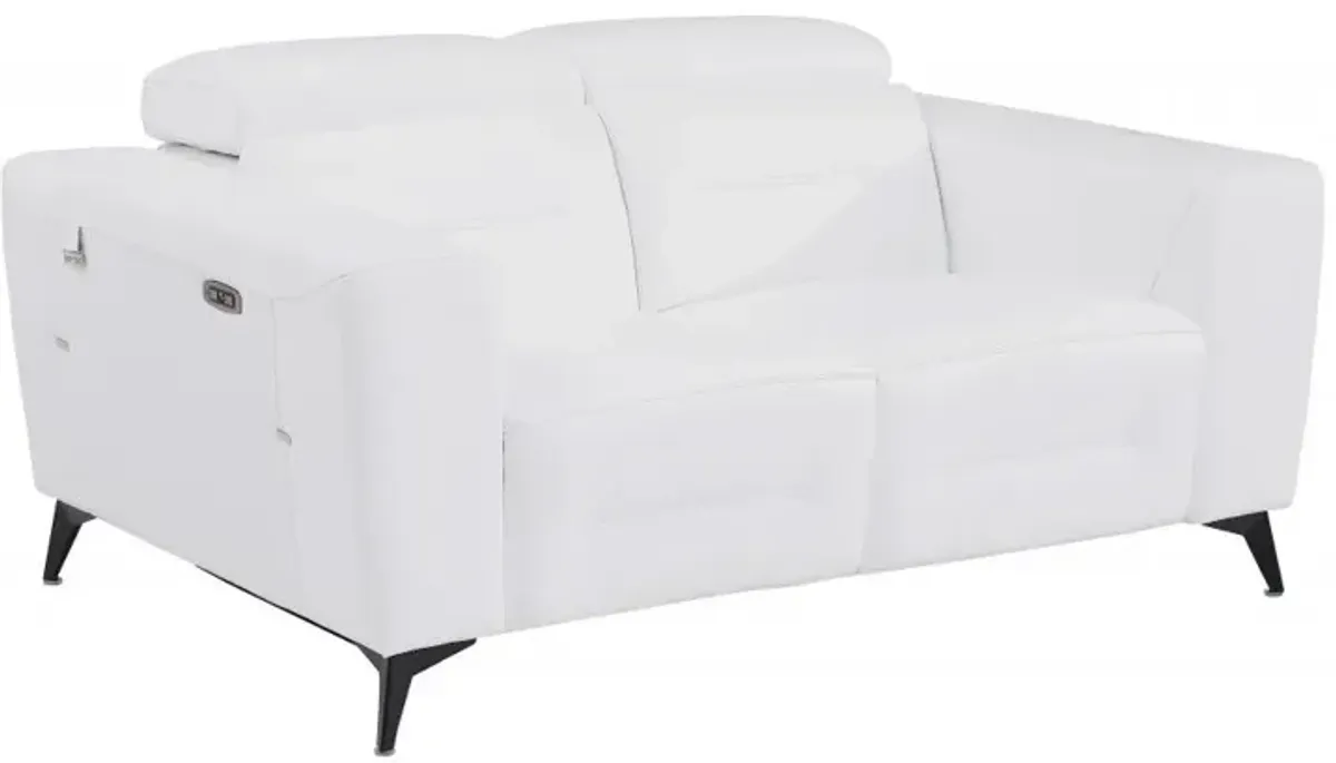 Italian Leather Power Reclining Loveseat - White / Black