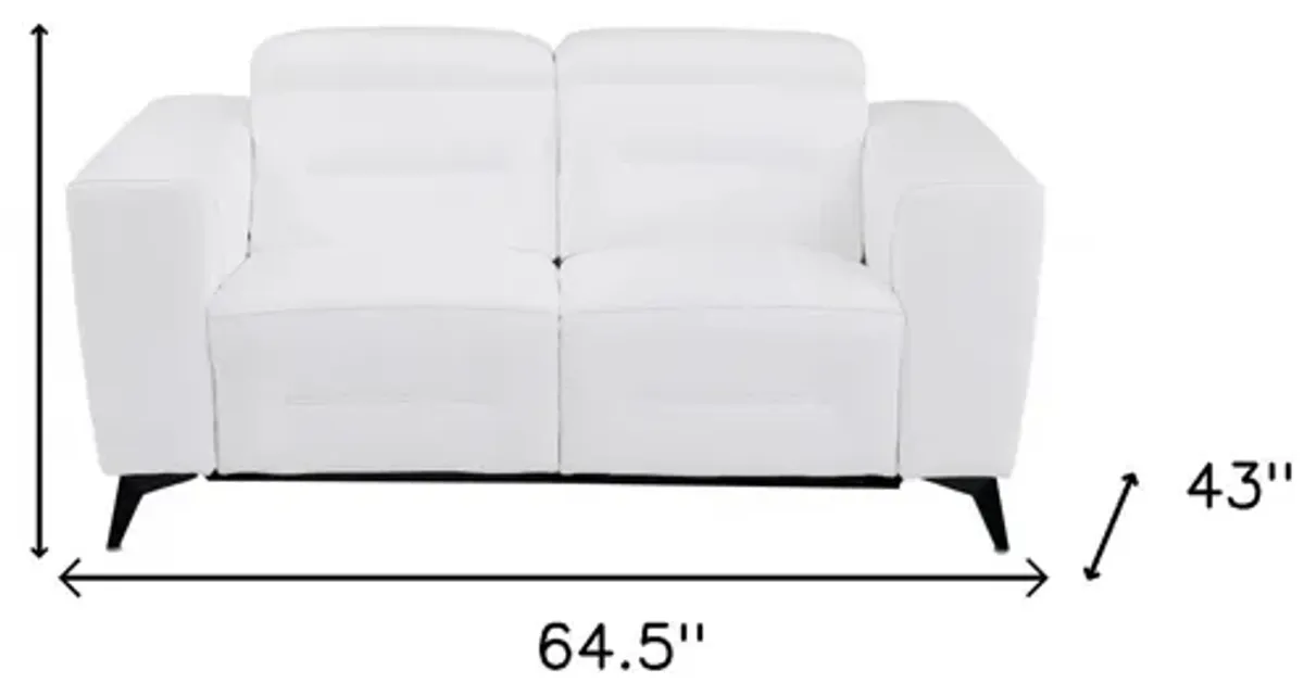 Italian Leather Power Reclining Loveseat - White / Black