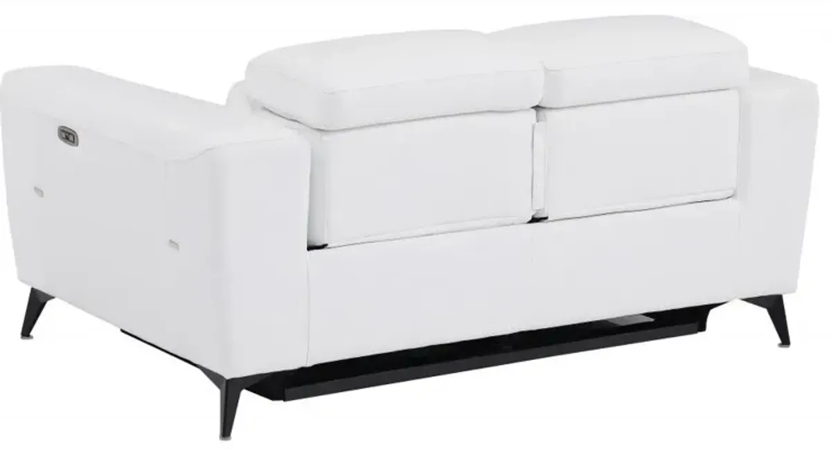 Italian Leather Power Reclining Loveseat - White / Black