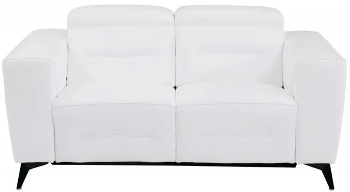 Italian Leather Power Reclining Loveseat - White / Black