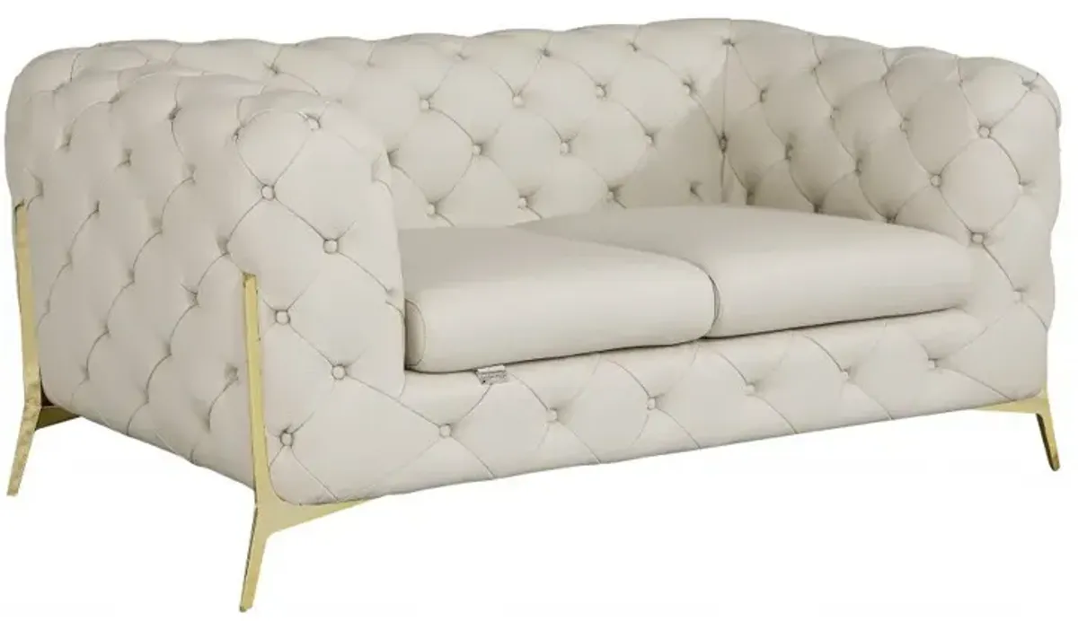 Italian Leather Loveseat - Beige / Gold