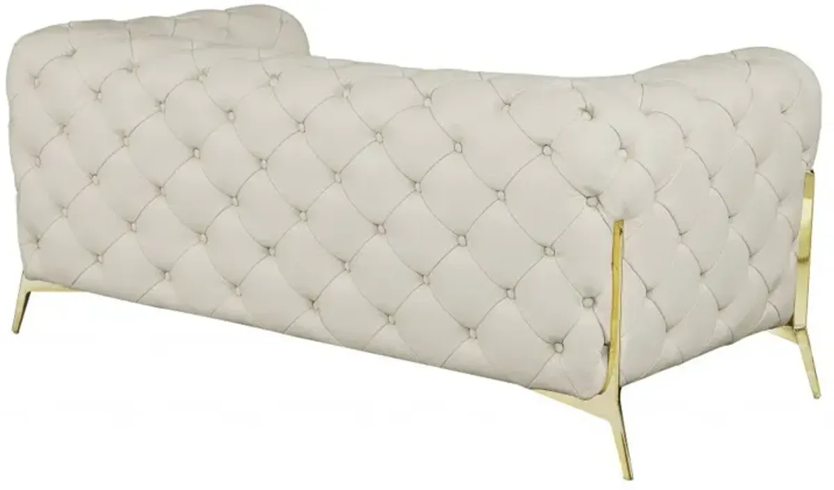 Italian Leather Loveseat - Beige / Gold