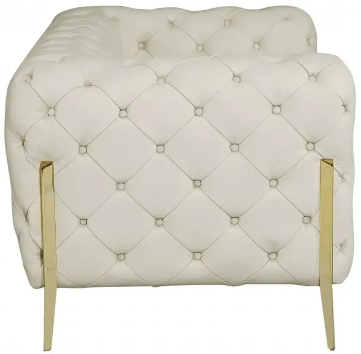 Italian Leather Loveseat - Beige / Gold