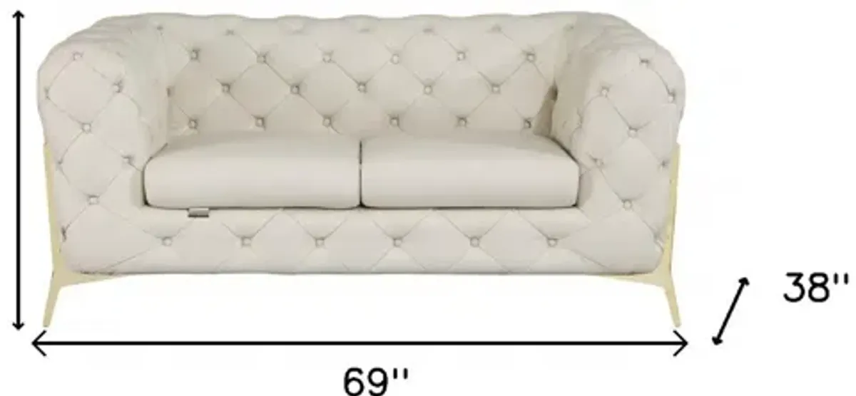 Italian Leather Loveseat - Beige / Gold