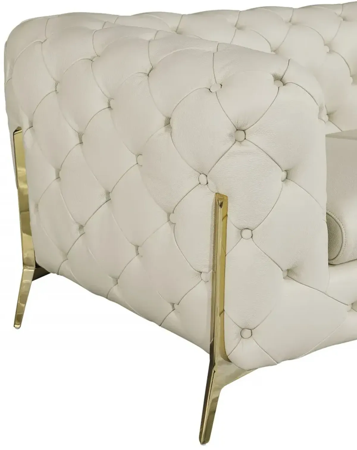 Italian Leather Loveseat - Beige / Gold