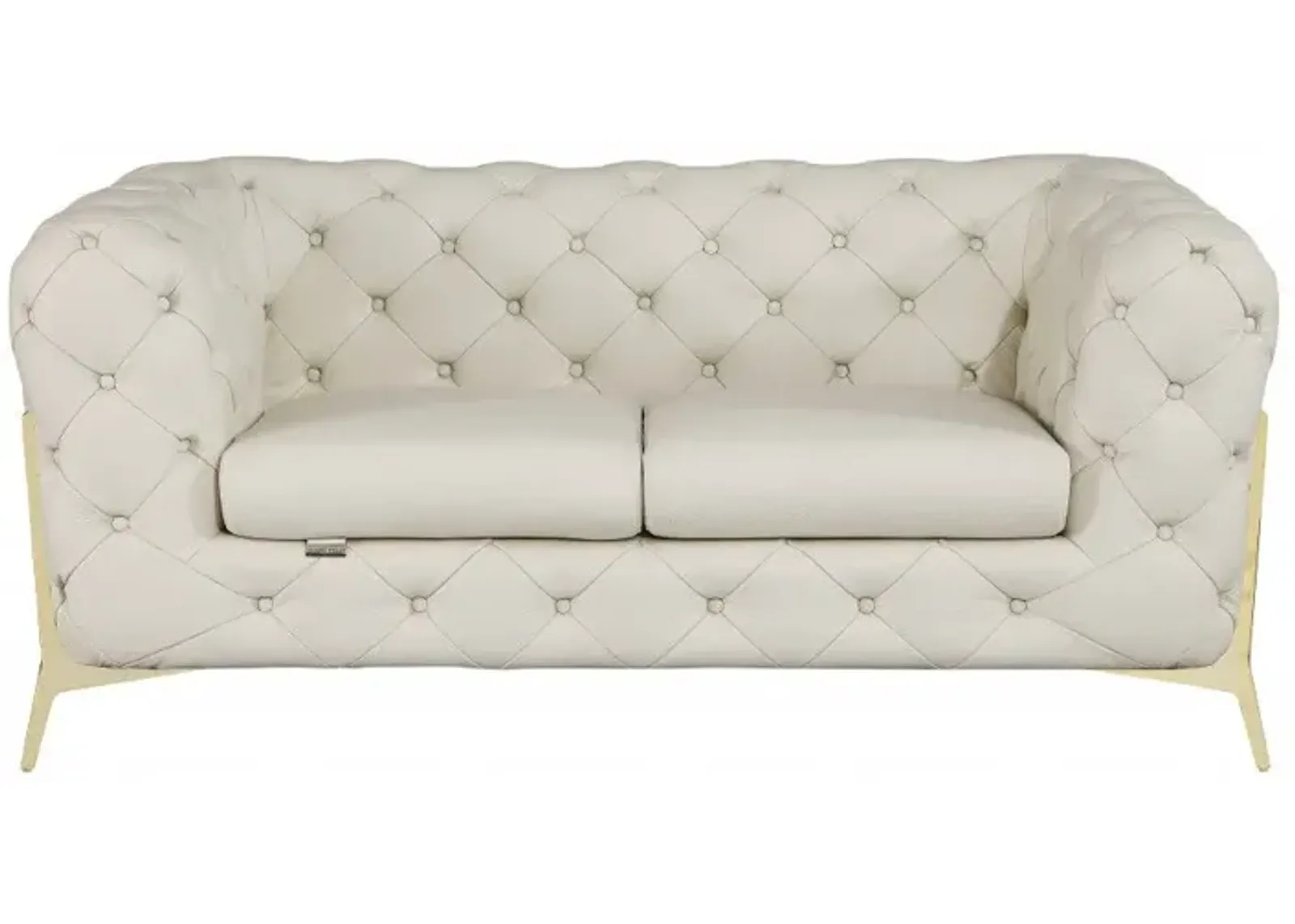 Italian Leather Loveseat - Beige / Gold