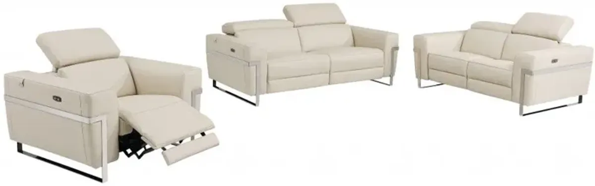 Three Piece Italian Leather Six Person Indoor Seating Set - Beige