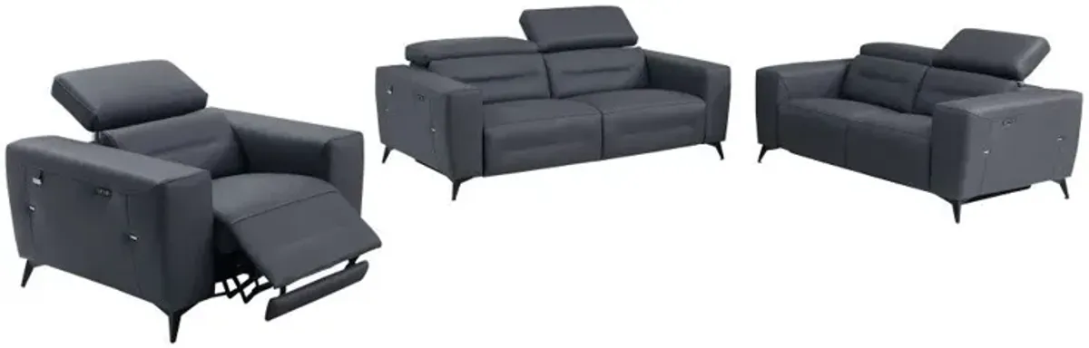 Three Piece Indoor Six Person Italian Leather Seating Set - Dark Gray