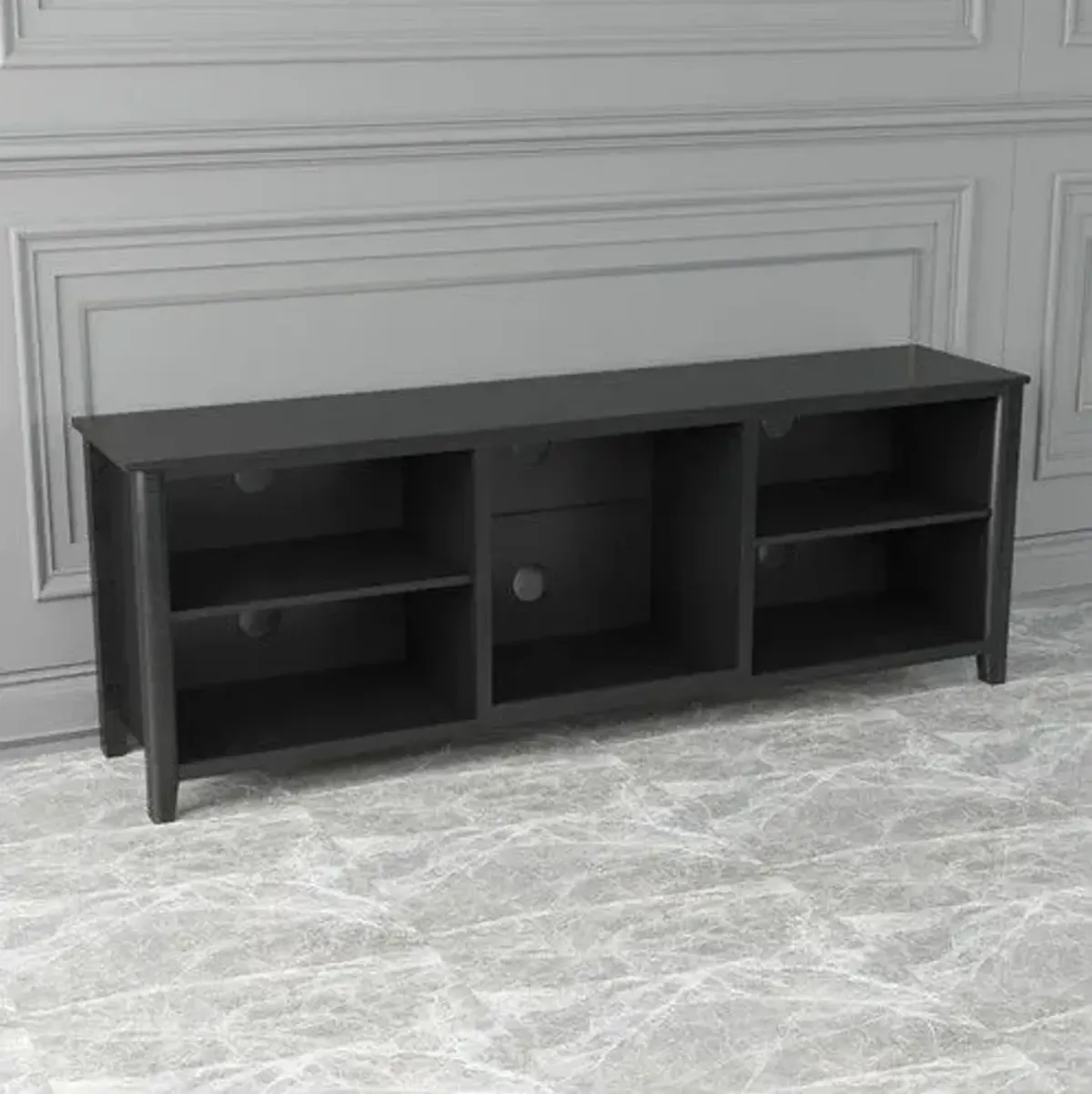 Open Shelving TV Stand With Bookcase - Black