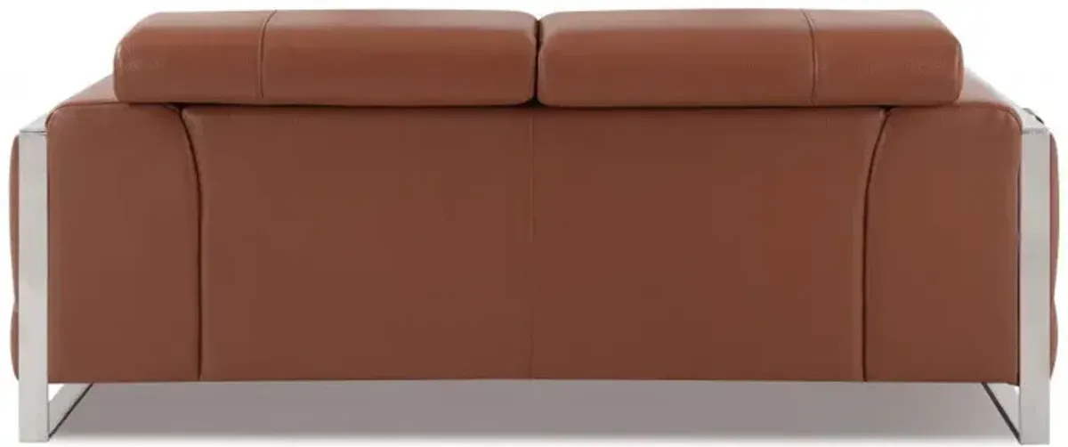 Italian Leather Loveseat - Camel / Silver