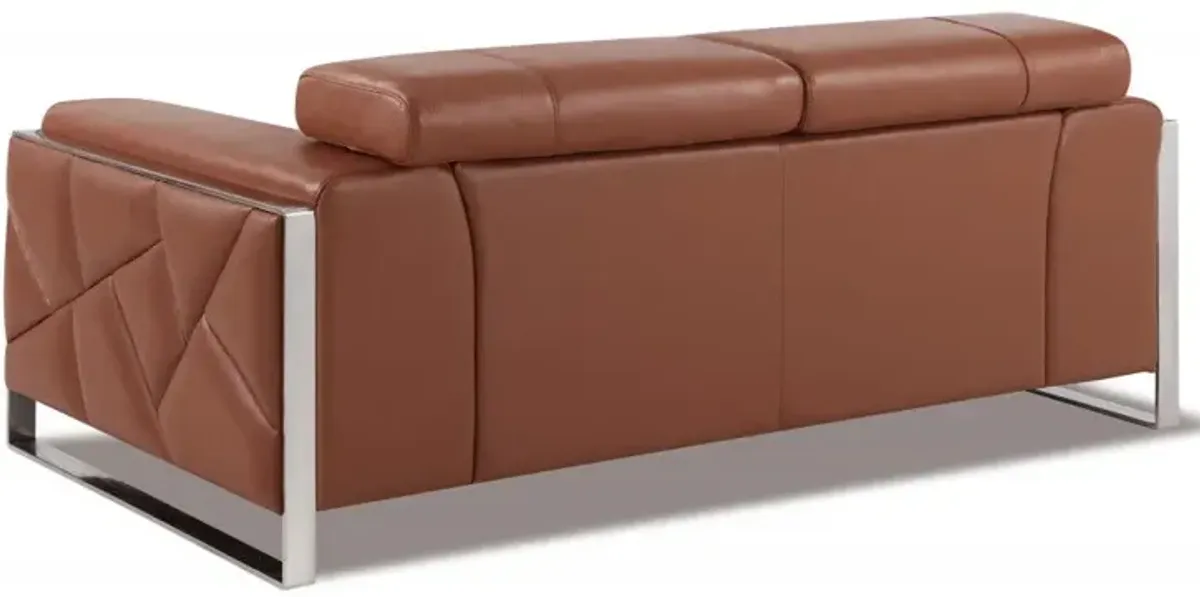 Italian Leather Loveseat - Camel / Silver