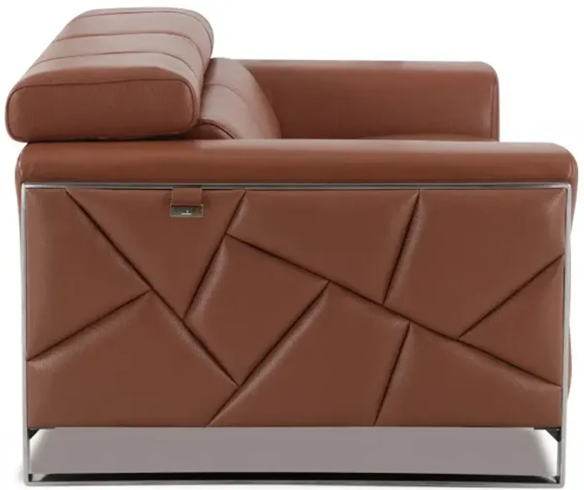 Italian Leather Loveseat - Camel / Silver